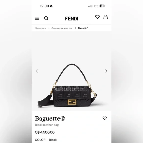 Fendi Black Embossed bag with Gold Buckle - Picture 12 of 14